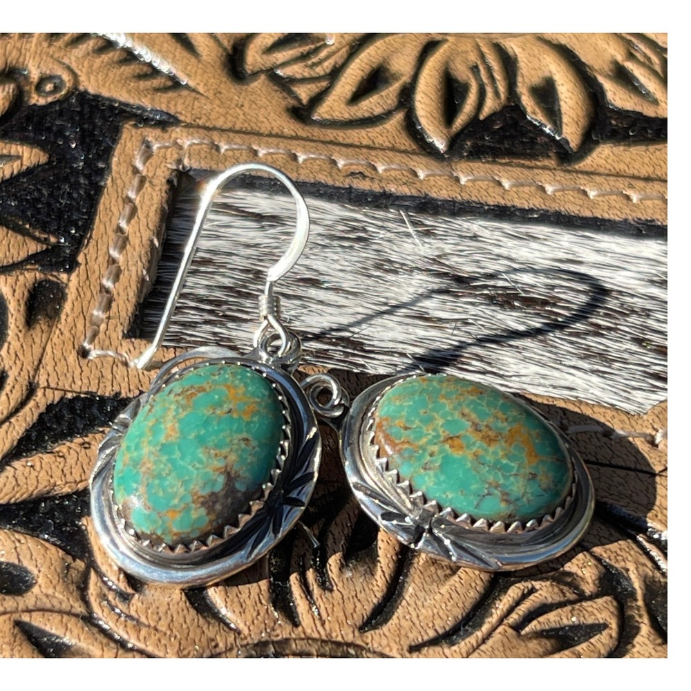 Turquoise Stone Sterling-Style Drop Earrings - Teal Green